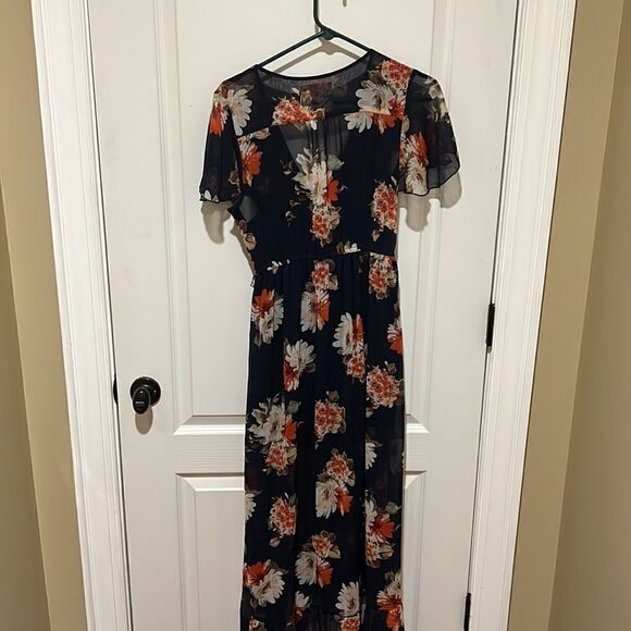 Band of Gypsies Black Floral Maxi Faux Wrap Dress - Picture 6 of 7